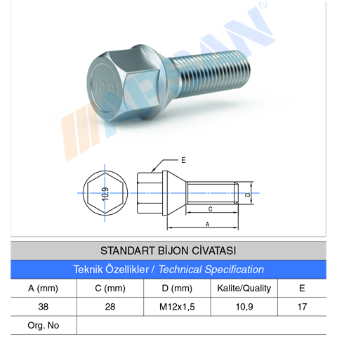 STANDART BİJON CİVATASI A.A17 38MM
