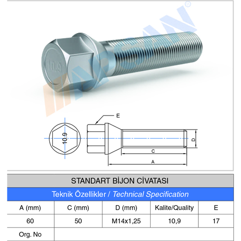 STANDART BİJON CİVATASI A.A 17 60MM 