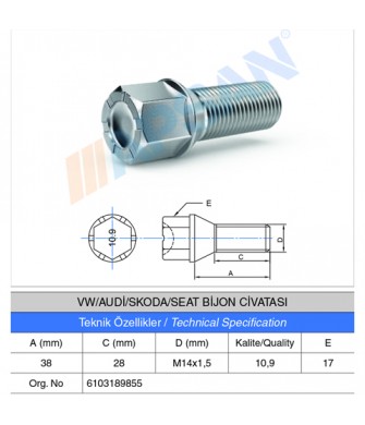 vw/AUDİ/SKODA/SEAT BİJON CİVATASI vw/AUDİ/SKODA/SEAT BİJON CİVATASI