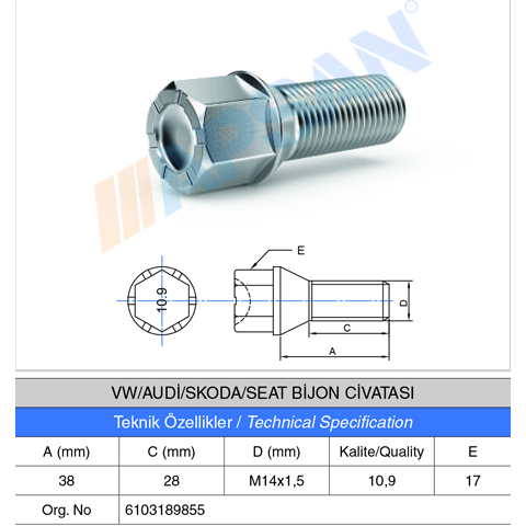 vw/AUDİ/SKODA/SEAT BİJON CİVATASI