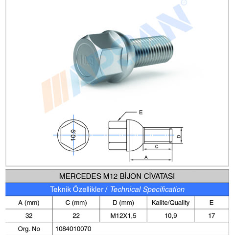 MERCEDES M12 BİJON CİVATASI 32MM
