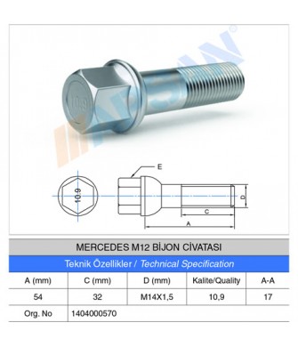 MERCEDES M12 BİJON CİVATASI 54MM MERCEDES M12 BİJON CİVATASI 54MM