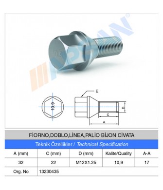 FİORİNO/DOLO/LİNEA/PALİO BİJON CİVATASI 