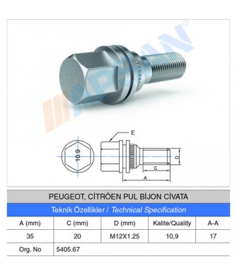 PEUGEOT/CITROEN PULLU BİJON CİVATASI PEUGEOT/CITROEN PULLU BİJON CİVATASI