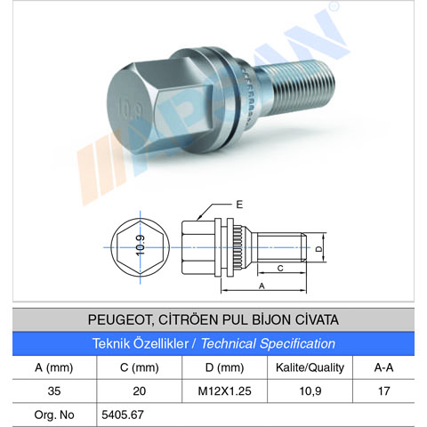 PEUGEOT/CITROEN PULLU BİJON CİVATASI