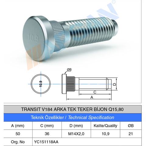 TRANSİT V184 ARKA TEKER BİJON Q15,80