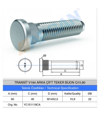 TRANSİT V184 ARKA ÇİFT TEKER BİJON Q15,80 TRANSİT V184 ARKA ÇİFT TEKER BİJON Q15,80