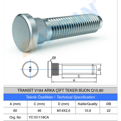 TRANSİT V184 ARKA ÇİFT TEKER BİJON Q15,80