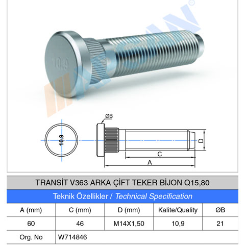 TRANSİT V363 ARKA ÇİFT TEKER BİJON Q15,80