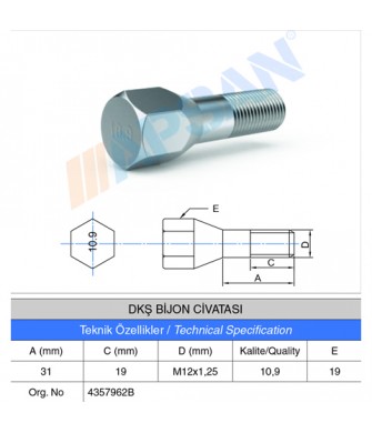 DKŞ BİJON CİVATASI 31MM