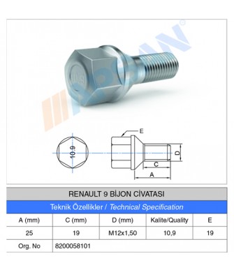 RENAULT 9 BİJON CİVATASI RENAULT 9 BİJON CİVATASI