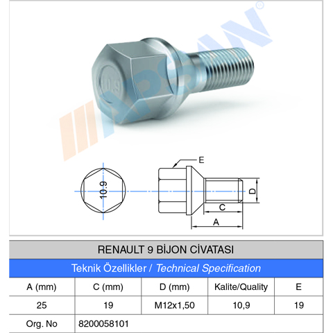 RENAULT 9 BİJON CİVATASI 