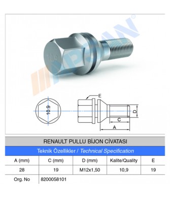 RENAULT PULLU BİJON CİVATASI RENAULT PULLU BİJON CİVATASI