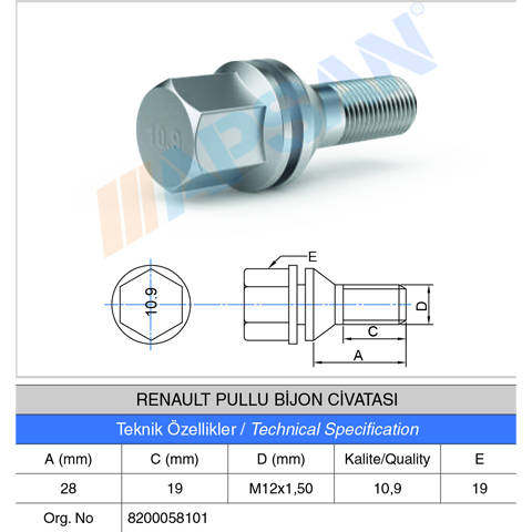 RENAULT PULLU BİJON CİVATASI