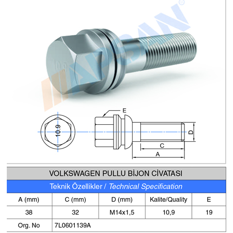 VOLKSWAGEN PULLU BİJON CİVATASI 